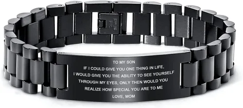 MEALGUET - Pulsera de acero inoxidable con texto inspirador grabado, regalo de cumpleaños, de graduación, de mamá o papá, regalo de Navidad para