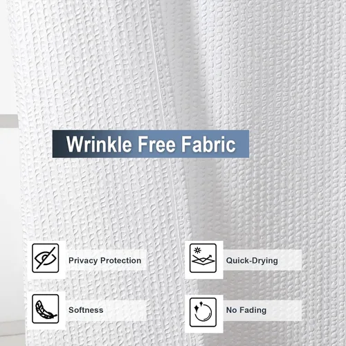 Miniatura 2 de OWENIE Cortina de ducha blanca para baño, 96 pulgadas, extra larga, elegante cortina de ducha de tela texturizada en relieve 3D, repelente al agua