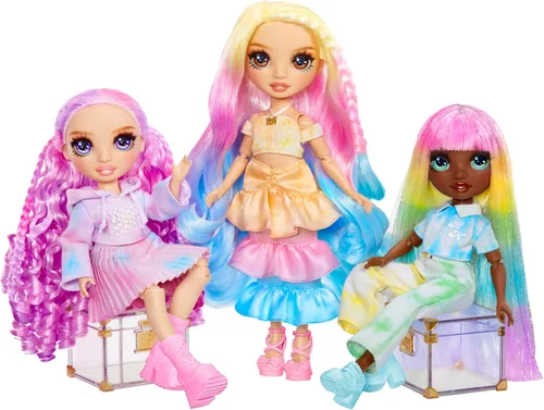 Miniatura 6 de Muñeca de moda DIY de Rainbow High con acuarelas y creaciones a partir de colores lavables + kit de teñido anudado, ojos morados, cabello rizado