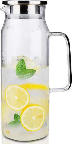 BOTTLE BOTTLE Jarra de vidrio con tapa y asa, jarra de agua de 50 oz/50.7 fl oz para té helado y jugo casero resistente al calor jarra de vidrio de