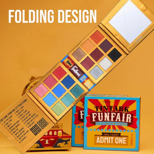 Miniatura 2 de Tintark FUNFAIR Paleta de sombras de ojos de 18 colores Fórmula sin talco Alto pigmento, purpurina mate mezclable Diseño único de boleto