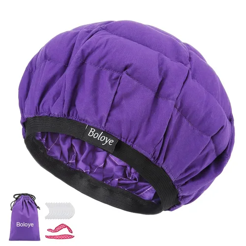 Miniatura 8 de Boloye - Gorro térmico de acondicionamiento profundo de linaza, sin cable, 100% seguro, para microondas, para cuidado del cabello natural y rizado