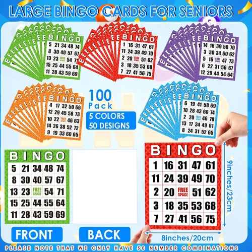 Miniatura 2 de Eersida Paquete de 1100 tarjetas de juego de bingo jumbo con fichas de bingo para personas mayores, 1000 fichas de puntuación transparentes, 8 x 9