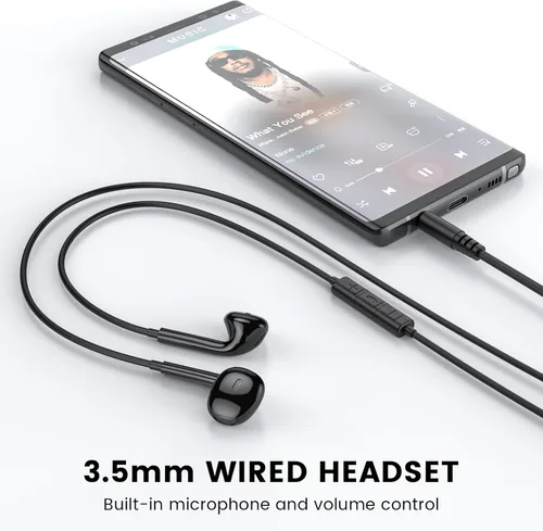 Miniatura 2 de MOSWAG - Audífonos con cable y con micrófono, auriculares intrauditivos de 3,5 mm con micrófono adecuados para teléfonos inteligentes, computadoras