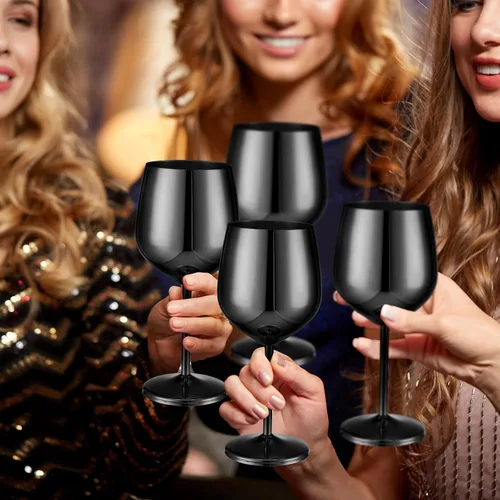 Miniatura 6 de Tessco for you Juego de 6 copas de vino de acero inoxidable de 18 onzas, copas de vino de metal irrompibles, copas doradas para fiestas, bodas, Negro