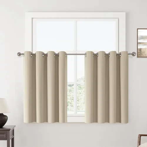 Miniatura 120 de ChrisDowa Cortinas 100% Opacas de Abedul Sólido de 45 Pulgadas de Largo, 2 Paneles para Dormitorio y Sala de Estar, Estilo Granja Oscurecedoras