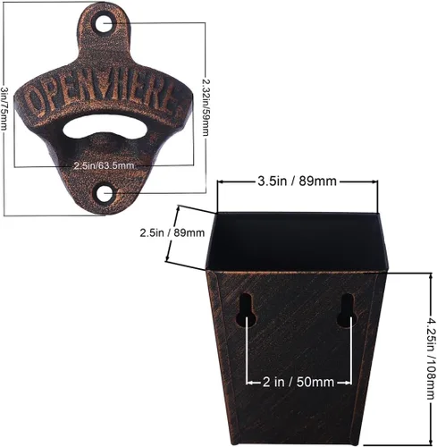 Miniatura 5 de Abridor de botellas de cerveza de hierro fundido de cobre antiguo montado en la pared de soda botella superior con tapa colector estrecho para mesa