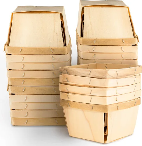 Cestas de regalo de madera de una pinta (paquete de 25) – para recolección de frutas, arte, manualidades y decoración; cajas de madera ventiladas de