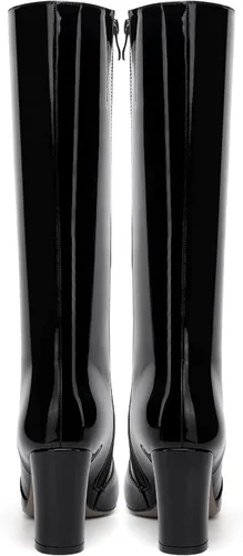 Miniatura 81 de AMBELIGHT Botas altas hasta la rodilla con cremallera y puntera puntiaguda para mujer, de patente sólida, tacón alto, 3.3 pulgadas