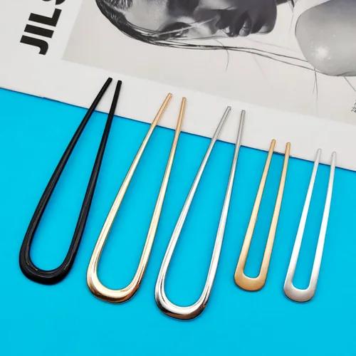 Miniatura 4 de 5 horquillas de metal francés para mujeres y niñas, 5.5 pulgadas y 3.9 pulgadas, horquillas de pelo en forma de U para moños, accesorios de peinado