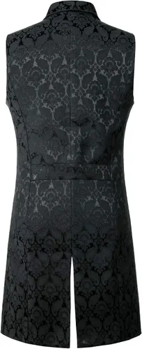 Miniatura 2 de ZEROYAA Chaleco de brocado jacquard de doble botonadura gótico steampunk para hombre, chaleco sin mangas