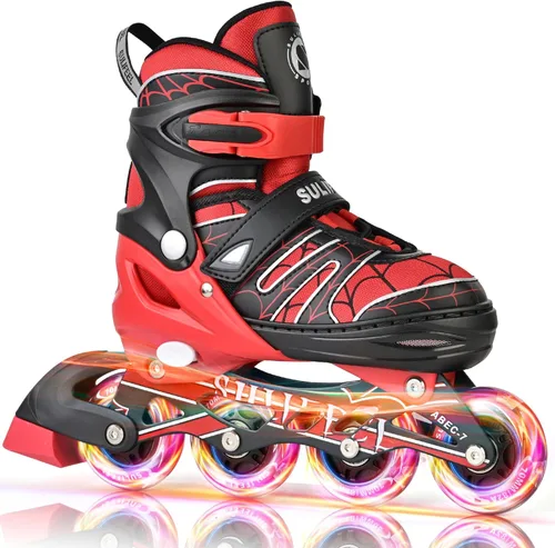 Miniatura 13 de SULIFEEL Patines en línea de unicornio arcoíris para niñas y niños, 4 tamaños, ajustables, con ruedas iluminadas, para niños principiantes Un arco