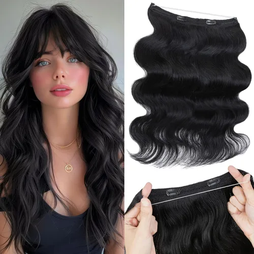 Miniatura 12 de Extensiones de cabello en aureola de cabello humano real, Extensión de cabello Halo 100% cabello humano, Extensiones de cabello con alambre, Lacio