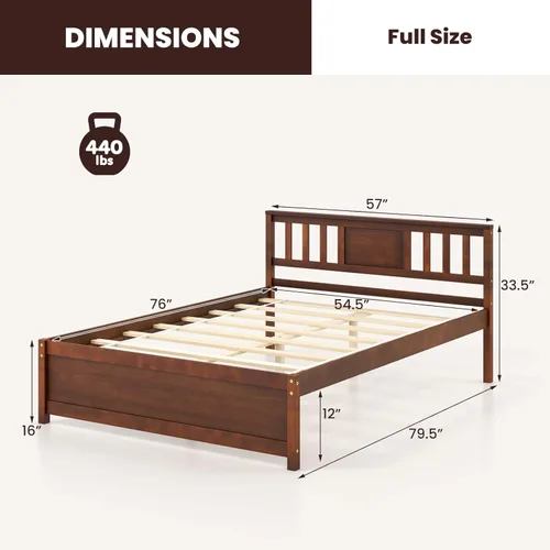 Miniatura 2 de Giantex Marco de cama de plataforma de madera maciza de tamaño matrimonial, marco de cama matrimonial de mediados de siglo con cabecero, soporte