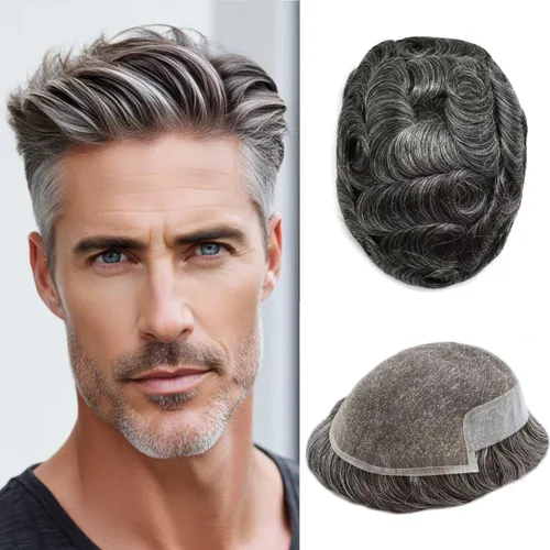 Miniatura 42 de FACE MIRACLE - Tupé frontal de encaje francés para hombres, sistema de reemplazo de cabello humano de encaje con pieza de pelo de poliuretano