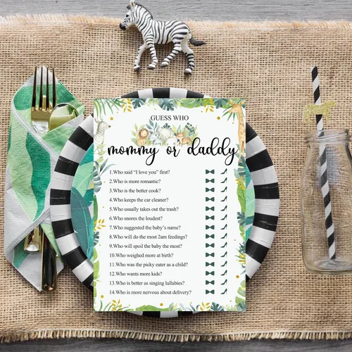 Miniatura 5 de Celepaty 36 tarjetas de safari de juego de Guess Who Mommy Or Daddy, Safari Jungle Baby Shower, juegos de baby shower, con temática de animales