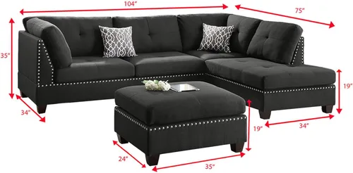 Miniatura 3 de Poundex bobkona viola Set de sofás con otomano en negro linen-like polyfabric mano izquierda o derecha chaise