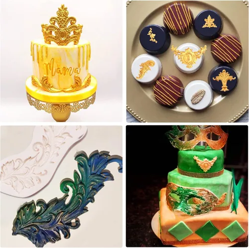 Miniatura 6 de Moldes barrocos de silicona para alivio de chocolate, molde de pergamino de plumas de borde para decoración de pasteles de boda, adornos de Molde