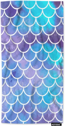 AOYEGO Toallas de baño de sirena azul aguamarina, estilo retro, con escamas de peces marinos, sirena, lentejuelas, toallas de mano para cocina,