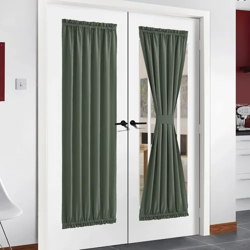 Miniatura 184 de NICETOWN Cortinas opacas unicolor con aislamiento térmico para puerta francesa, granja, oscurecimiento de habitación, puertas y ventanas de Marrón
