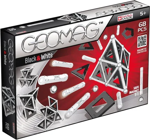 Geomag - Blanco y negro - Juego de construcción magnético de 104 piezas, juguete de construcción STEM certificado, seguro para edades de 5 años en