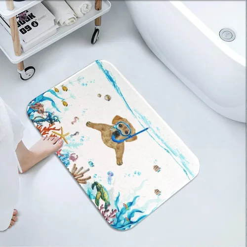 Miniatura 6 de Fowocu Divertidas alfombras de baño pequeñas para perro, alfombras de baño de animales marinos y océanos, absorbentes de agua, antideslizantes