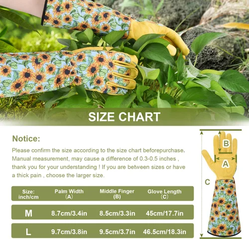 Miniatura 2 de Guantes largos de jardinería para mujeres, a prueba de espinas, guantes de cuero de vaquilla para poda de rosas, para cactus, rosas y moras azul M