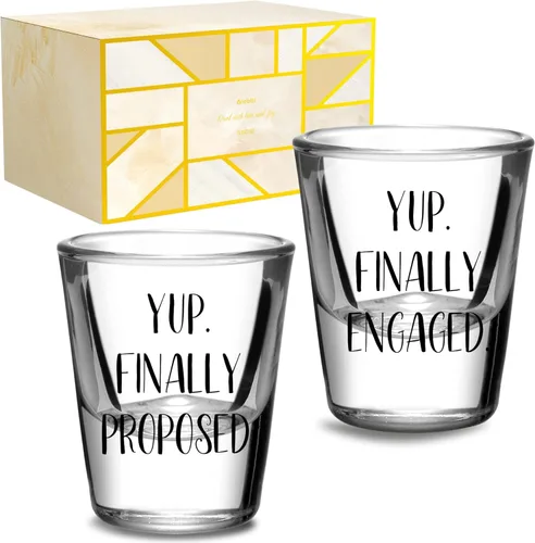 Miniatura 7 de Onebttl Regalo de compromiso para parejas, juego de 2 vasos de chupito único recién comprometido para Mr Mrs, 1.5 onzas (1.5 fl oz) – Novio/novia