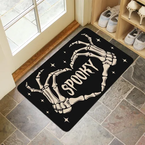 Miniatura 5 de Tapete de bienvenida para puerta de Halloween, divertido esqueleto para decoración del hogar, antideslizante, para interiores y exteriores, 17 x 30