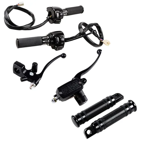 Miniatura 21 de Juego compatible para 1 pulgada de manillar de Harley 96-12, interruptor de bocina, luces delanteras y señales de giro, empuñaduras y tapa de Negro
