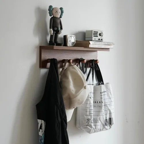 Miniatura 16 de Perchero de entrada, ganchos para abrigos, gancho de madera montado en la pared, los estantes montados en la pared son muy adecuados