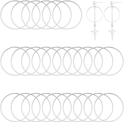 Miniatura 9 de 40 aretes de aro para hacer joyas de 1.976 pulgadas, aretes redondos con cuentas redondas, anillos de enlace de bisel abierto, aretes redondos 40