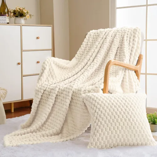 Miniatura 43 de Vessia - Manta de forro polar de franela (50x70 pulgadas), manta 3D de jacquard negra, esponjosa y cálida para sofá, sillón, cama, silla, 300GSM