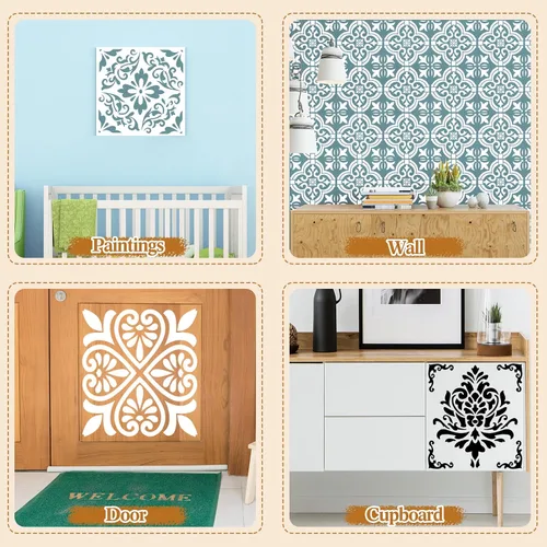 Miniatura 6 de Zonon 4 Piezas Plantillas de Azulejos Reutilizables para Suelo 12 x 12 Pulgadas Plantillas de Pared Plantillas de Patrón de Azulejos Plantillas