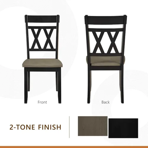 Miniatura 5 de Lexicon Silla de comedor de madera estilo granja, juego de 2, respaldo cruzado doble, sillas rústicas sin brazos, muebles de cocina y comedor, Negro