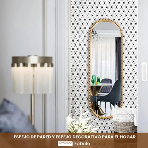 Miniatura 6 de Espejo de cuerpo completo ovalado, espejo de pie grande con marco de cuentas de metal, para colgar, espejo de vestidor para dormitorio, sala