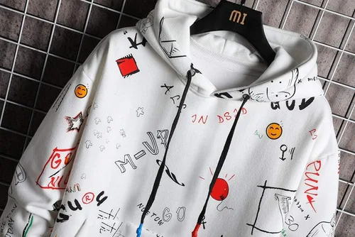 Miniatura 5 de GURUNVANI Sudadera con capucha con estampado de graffiti para hombre, chándal de moda, casual, hip-hop, abrigo divertido