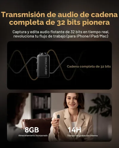 Miniatura 5 de Hollyland Lark MAX 2 Micrófono inalámbrico para iPhone/cámara/Android, cancelación de ruido AI, monitoreo inalámbrico, audio de cadena completa