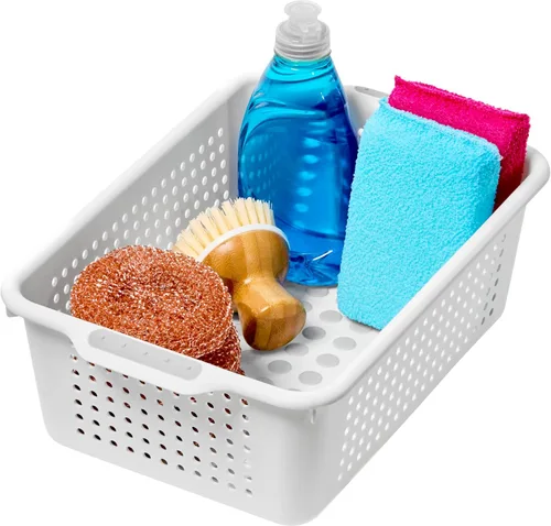 madesmart Cesta de almacenamiento pequeña, organizador multiusos con asas de agarre suave y pies antideslizantes, diseño ventilado de alta