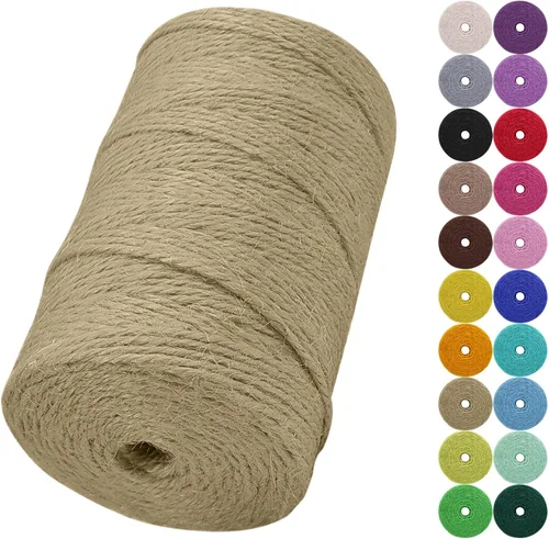 Miniatura 36 de Cuerda de yute natural de 0.079 pulgadas y 328 pies para manualidades, cuerda de yute de colores de 3 capas para envoltura de regalos, jardinería
