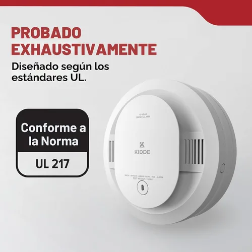 Miniatura 5 de Kidde Detector de humo, funciona con batería de 10 años, con luces LED de estado, alarma de 85 dB, 5 pulgadas, 20SD10, paquete de 3