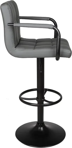 Miniatura 5 de Leopard Taburetes de bar ajustables con reposabrazos, respaldo cuadrado, doble costura giratoria con taburete trasero, juego de 2 (gris)
