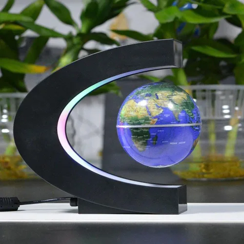 Miniatura 6 de Estefanlo Globo flotante con luces LED en forma de C Levitación magnética Globo flotante mapa del mundo para decoración de escritorio (azul)