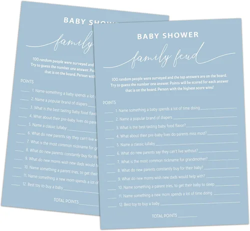 Miniatura 20 de Family Feud - Juego de baby shower, paquete de 30 tarjetas, clave de respuestas, decoraciones de género neutro, suministros de juego