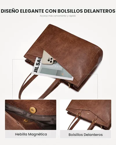 Miniatura 4 de LOVEVOOK Bolsa para laptop para mujeres, bolsa de mano para laptop de 15.6 pulgadas para mujeres, bolsas de mano de trabajo de cuero vintage