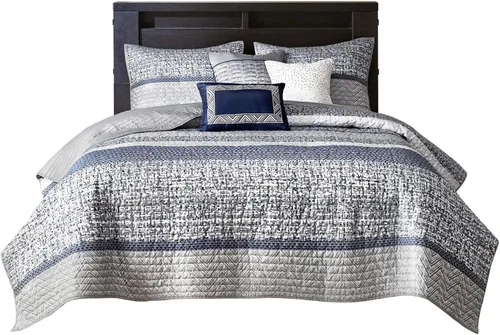 Miniatura 9 de Madison Park Juego de edredón Queen de jacquard lustroso y purpurina, conjunto de cubrecama para cama tamaño Queen – para todas las estaciones