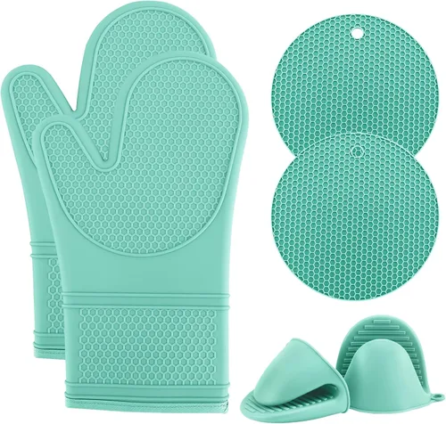 COOK WITH COLOR Manoplas de Silicona para Horno - Guantes Resistentes al Calor con Forro Acolchado Suave, Manoplas para Horno y Agarraderas para