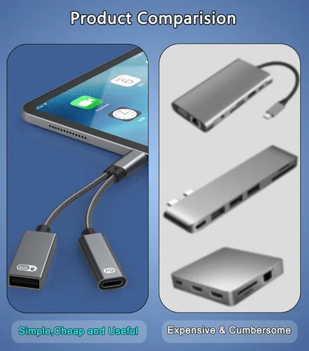 Miniatura 8 de AKWOR Adaptador USB C a USB OTG, divisor USB C 2 en 1 con puerto de carga PD de 60 W y puerto USB 3.0 hembra compatible con iPhone 15 Pro, MacBook