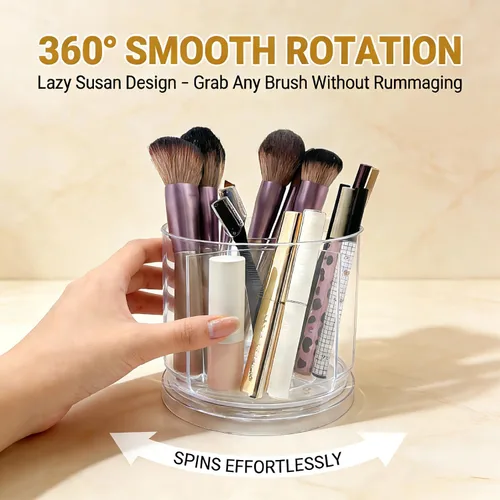 Miniatura 3 de Soporte para brochas de maquillaje con 360 brochas de maquillaje giratorias para tocador, 5 ranuras, organizador de maquillaje y almacenamiento