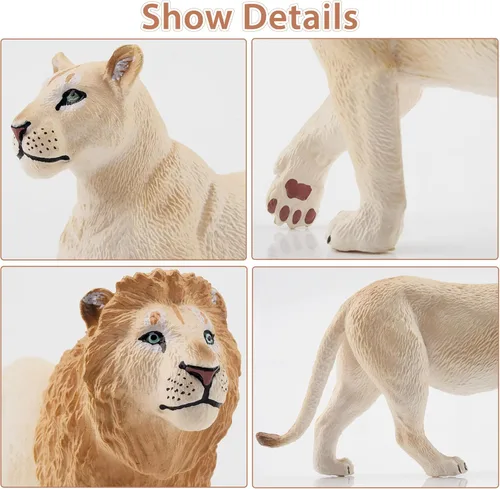 Miniatura 4 de Toymany 6 piezas de figuras de leones blancos con cachorros de león, figuras de animales de la selva de 2-5 pulgadas, conjunto familiar realista que